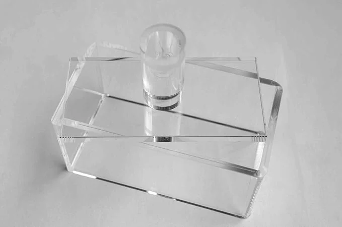 Clear acrylic musubi press with rectangular mold and tamper