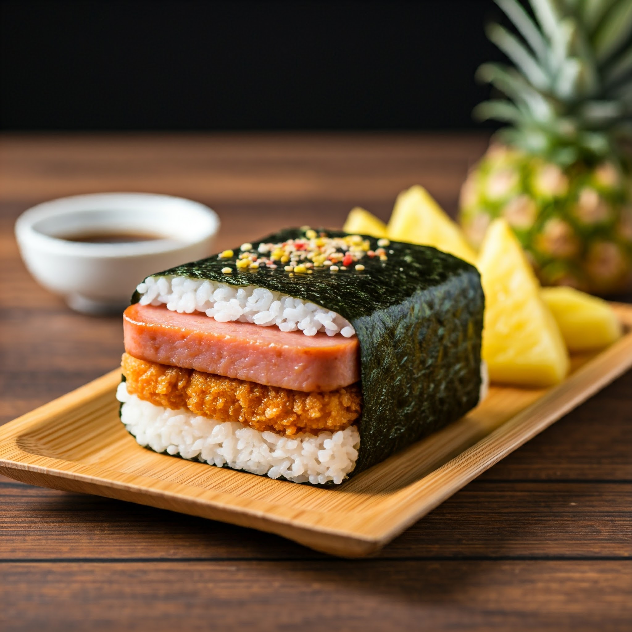 Pineapple and musubi with soy sauce